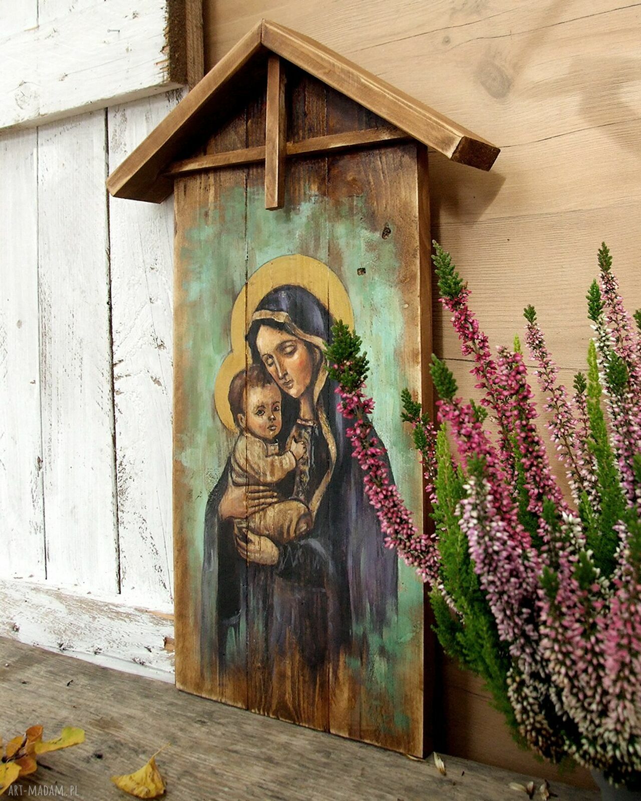 Obraz Madonna z Dzieciątkiem - ręcznie malowany na starych deskach