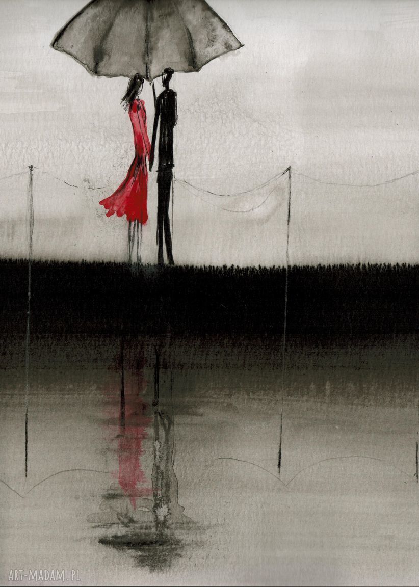 Obraz malowany ręcznie 70x100 cm - deszczowa ulica, abstrakcja (Rain)