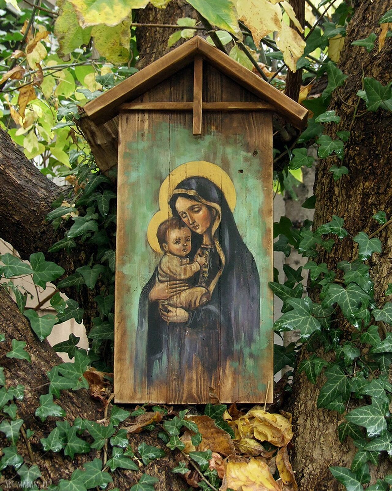 Obraz Madonna z Dzieciątkiem - ręcznie malowany na starych deskach