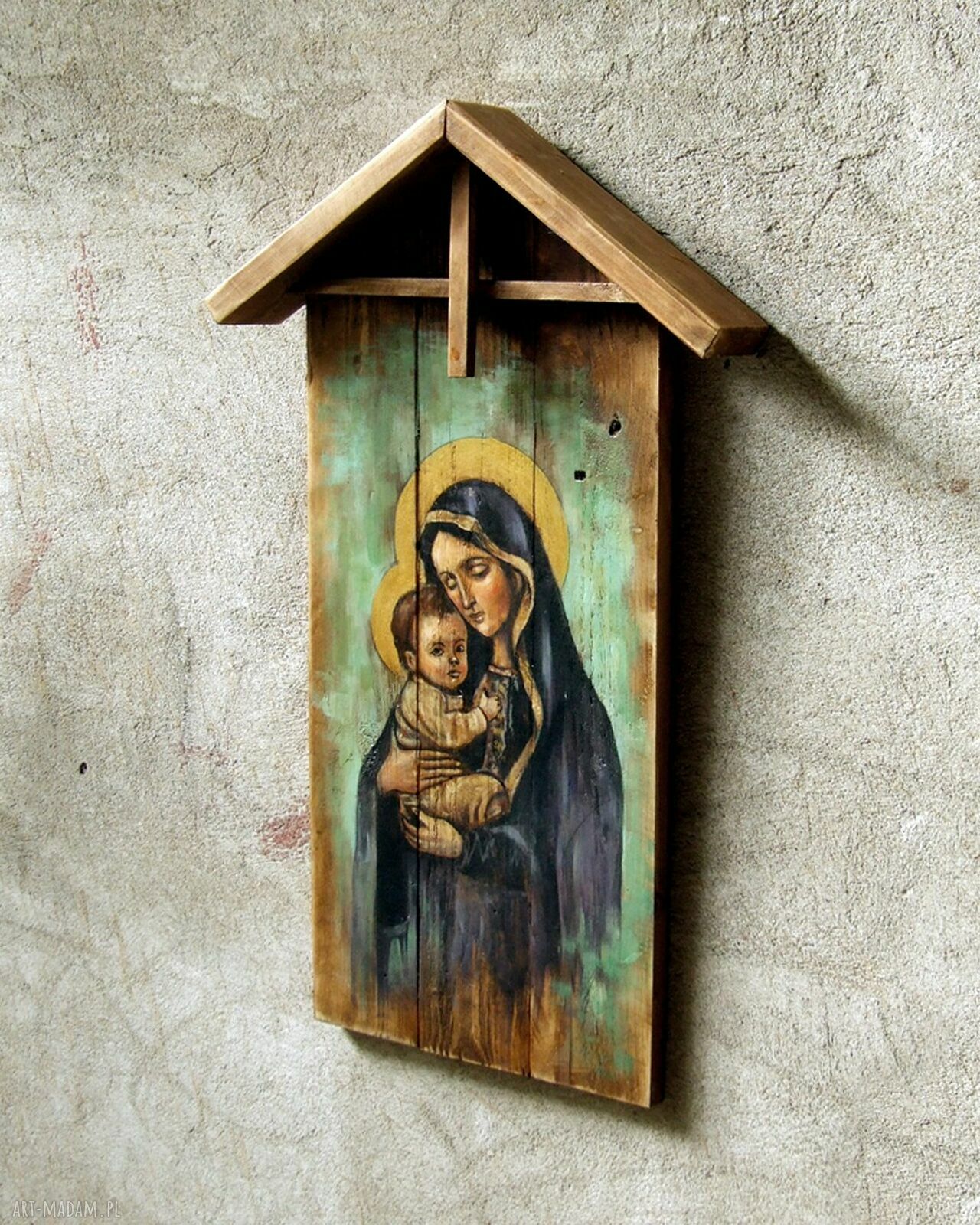Obraz Madonna z Dzieciątkiem - ręcznie malowany na starych deskach