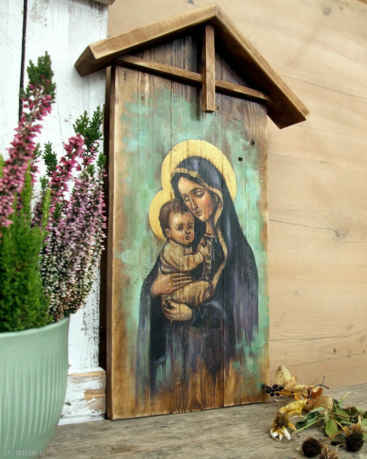 Obraz Madonna z Dzieciątkiem - ręcznie malowany na starych deskach