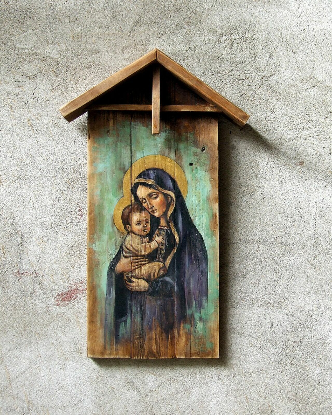Obraz Madonna z Dzieciątkiem - ręcznie malowany na starych deskach