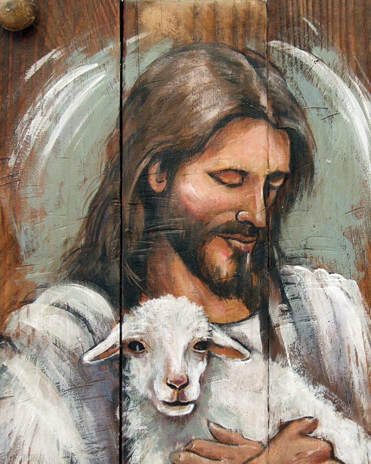 Obraz malowany na deskach - Pan moim Pasterzem