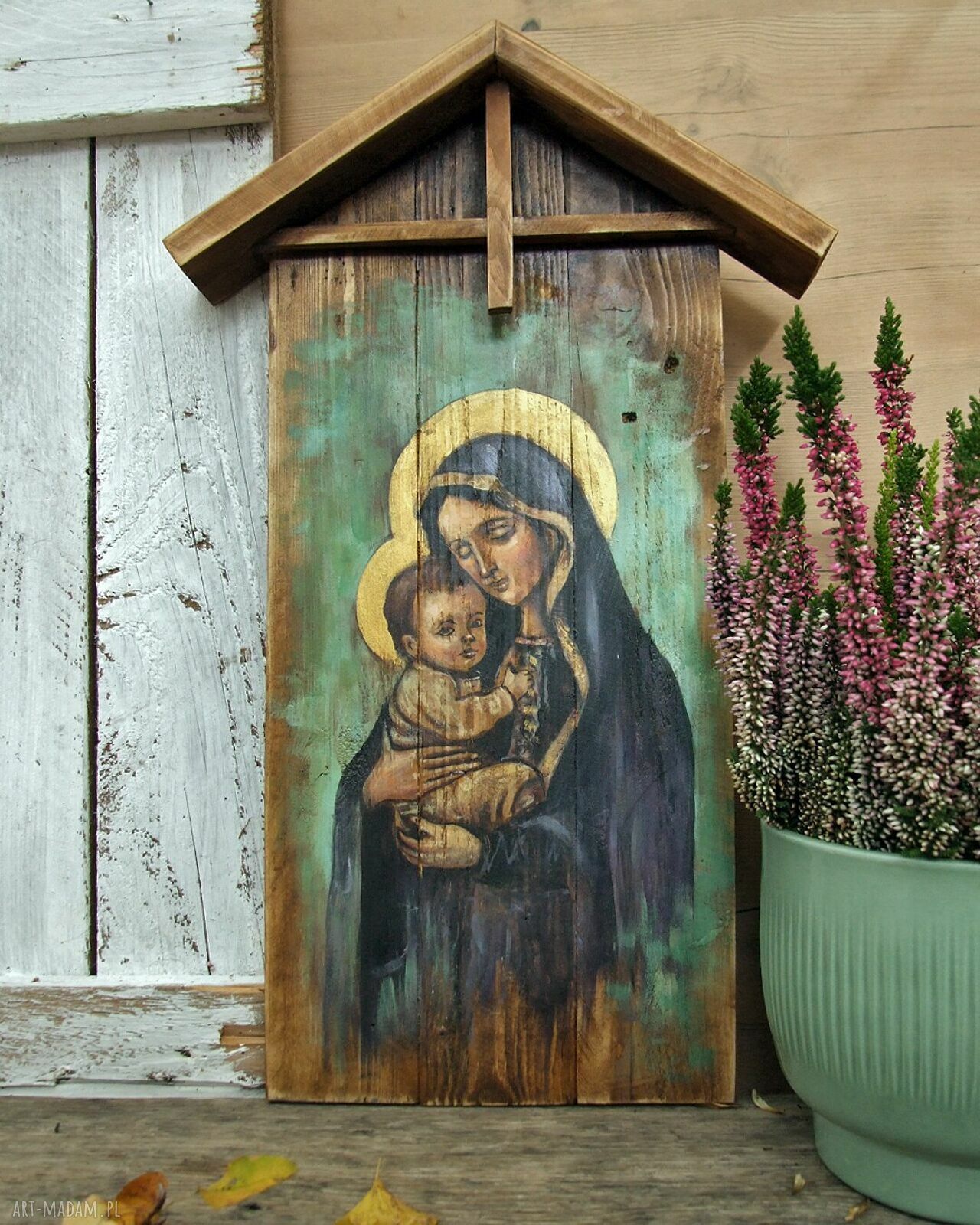 Obraz Madonna z Dzieciątkiem - ręcznie malowany na starych deskach