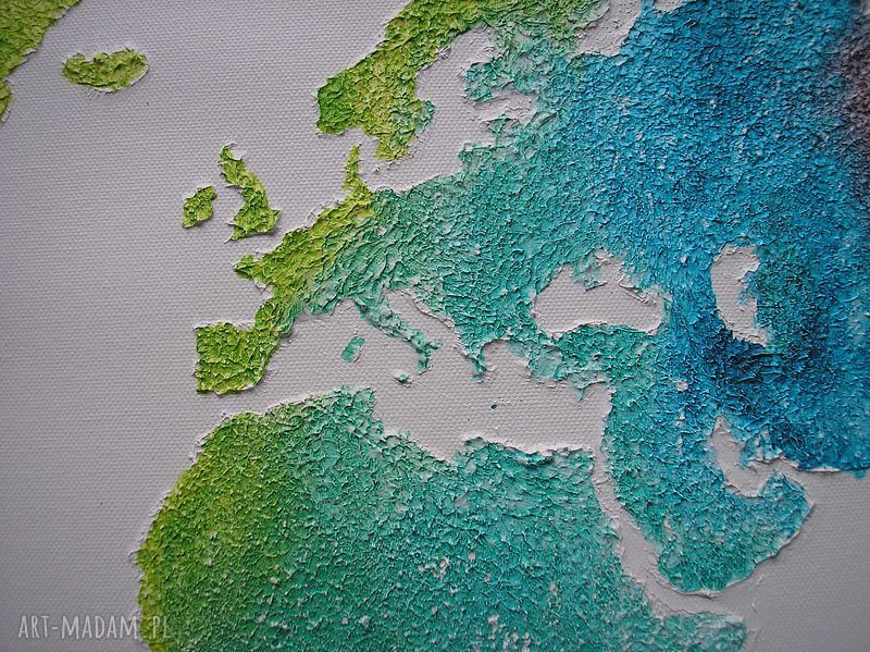 Kolorowa mapa świata 3D - obraz ręcznie malowany 96x54 cm