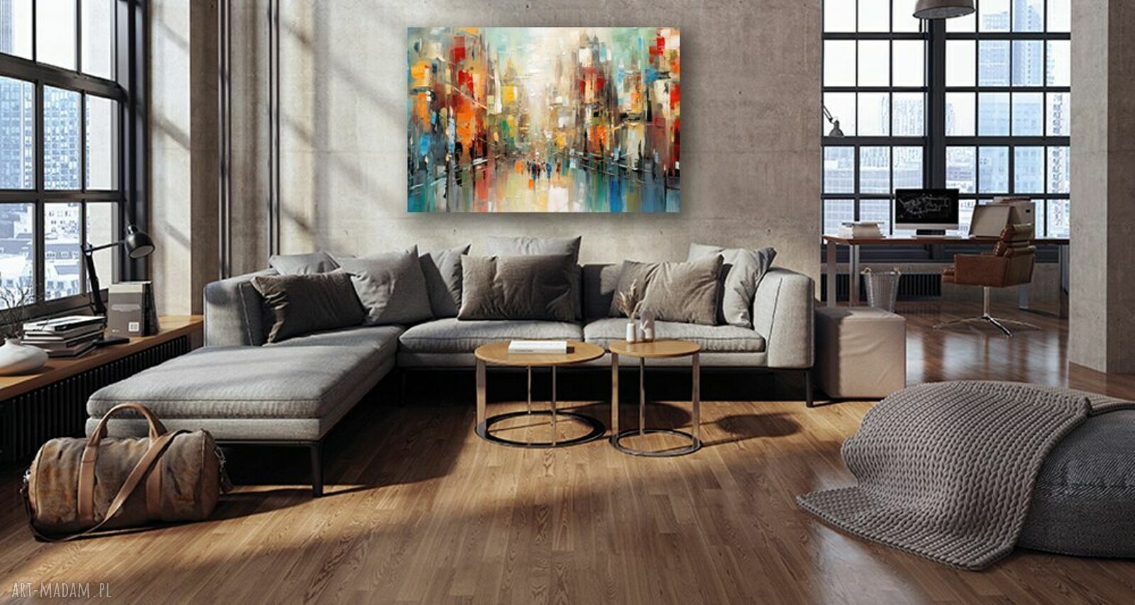 Ręcznie malowany obraz pejzażowy „Widok 31” 100 x 100 cm
