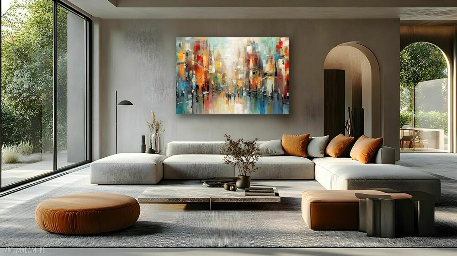 Ręcznie malowany obraz pejzażowy „Widok 31” 100 x 100 cm