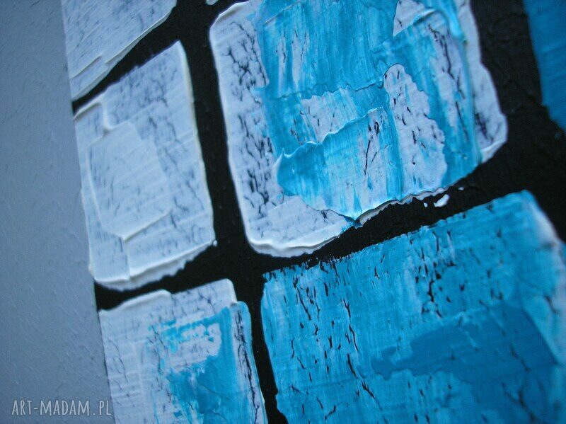 obraz MOZAIKA NIEBIESKO TURKUSOWA - 120x40cm duży ręcznie malowany