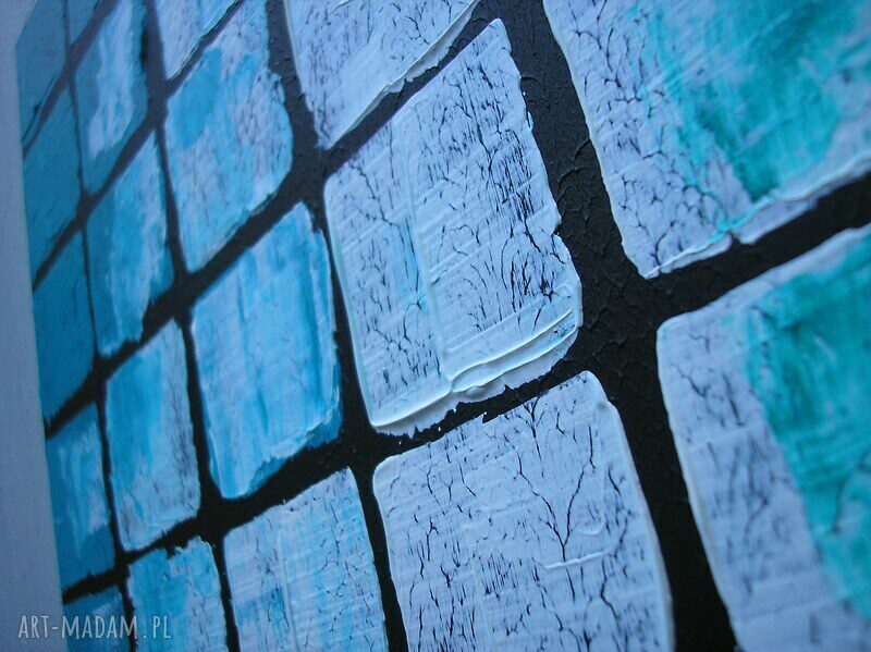 obraz MOZAIKA NIEBIESKO TURKUSOWA - 120x40cm duży ręcznie malowany