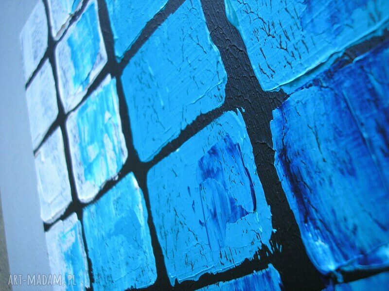 obraz MOZAIKA NIEBIESKO TURKUSOWA - 120x40cm duży ręcznie malowany