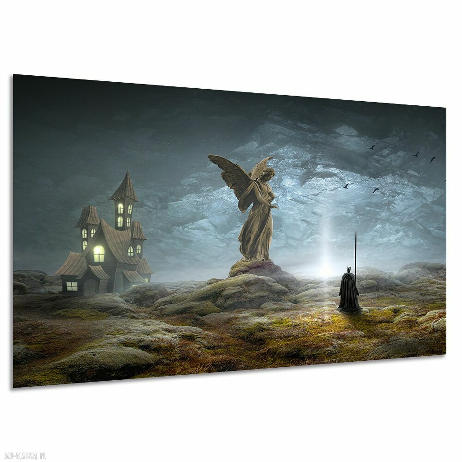 Mroczny anioł i gotycki zamek - obraz fantasy 120x80 cm
