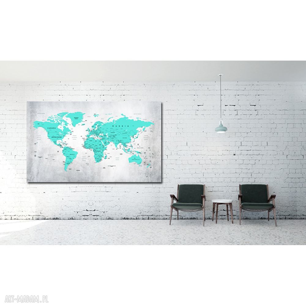 Obraz na korku MAPA ŚWIATA 120x70 cm - turkusowa tablica z pinezkami