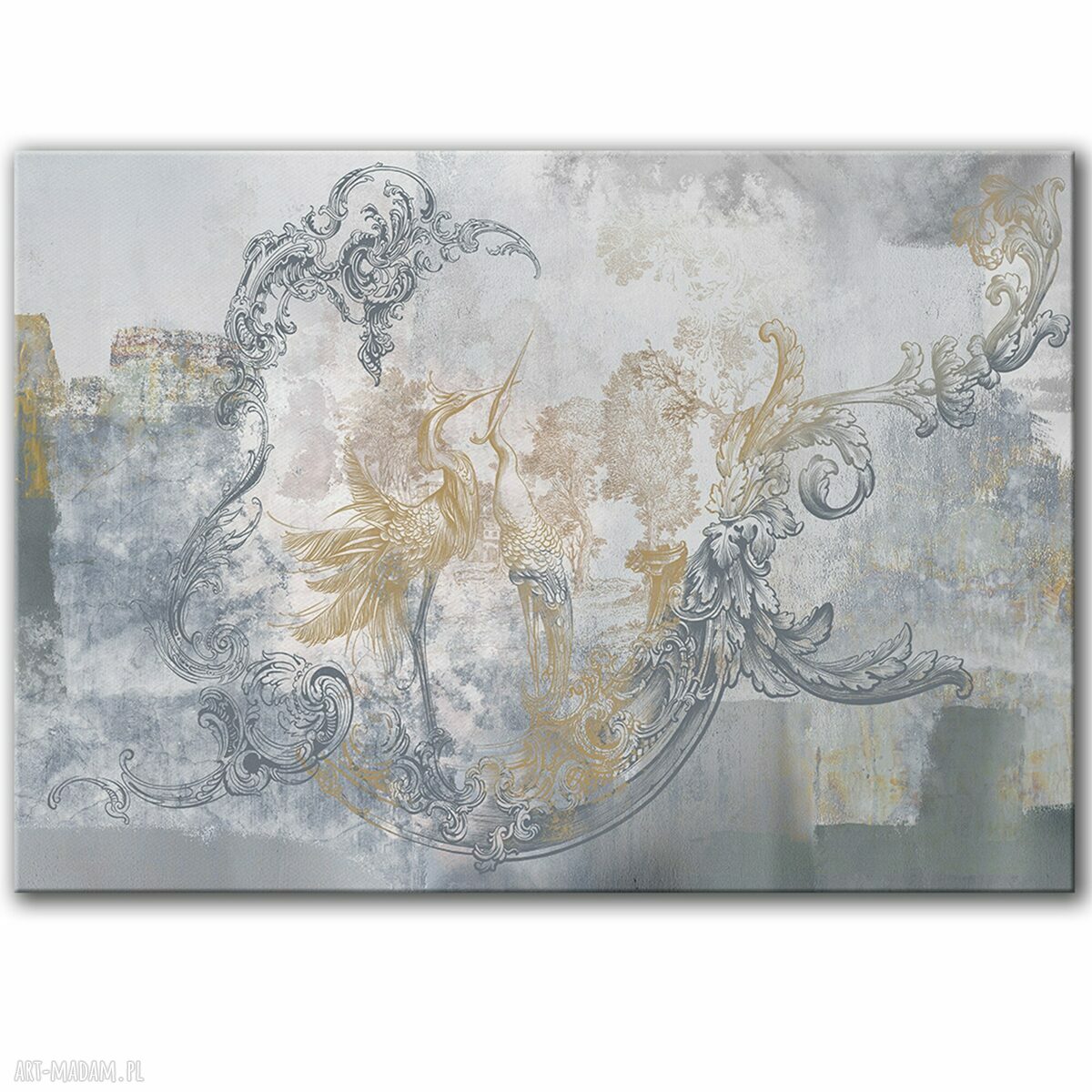 Obraz na płótnie 100x70 cm Czaple i ornamenty - gotowy do zawieszenia