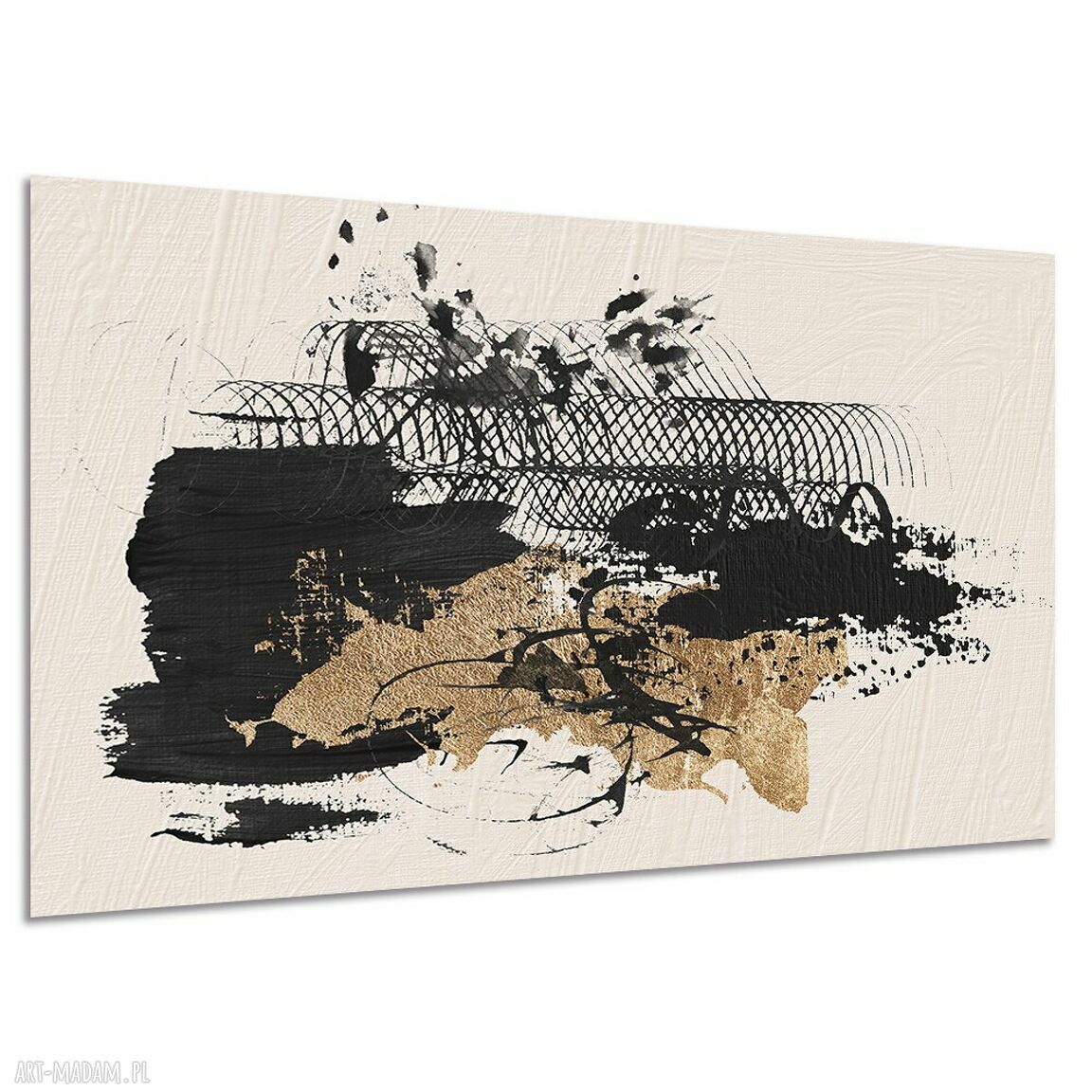 Czarno-złoty obraz abstrakcyjny na płótnie 120x80 cm - loftowe kreski