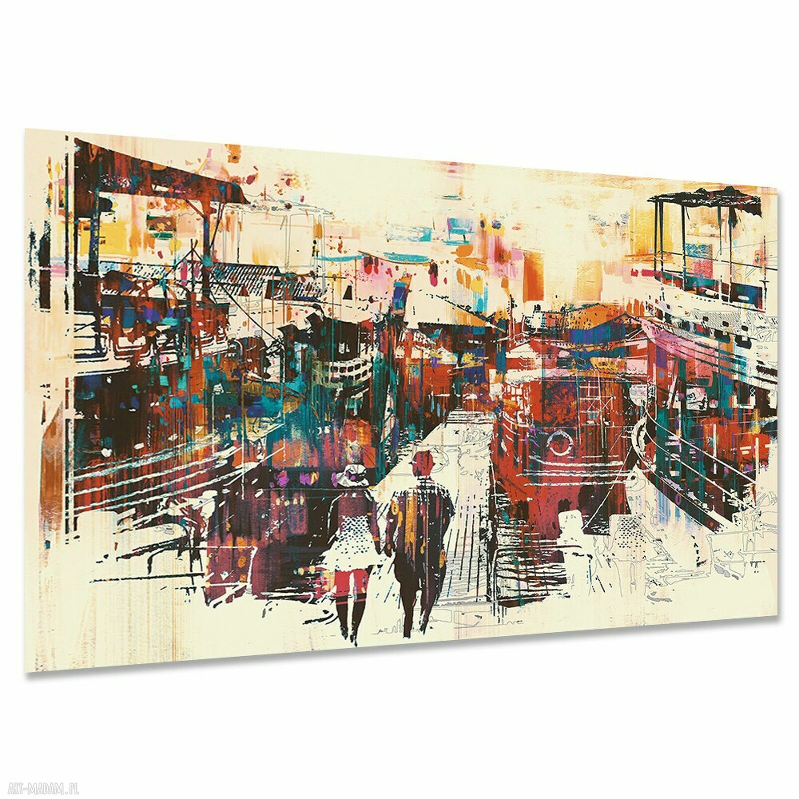 Obraz na płótnie Abstrakcja 65 - kolorowi ludzie spacer pomostem 120x80 cm