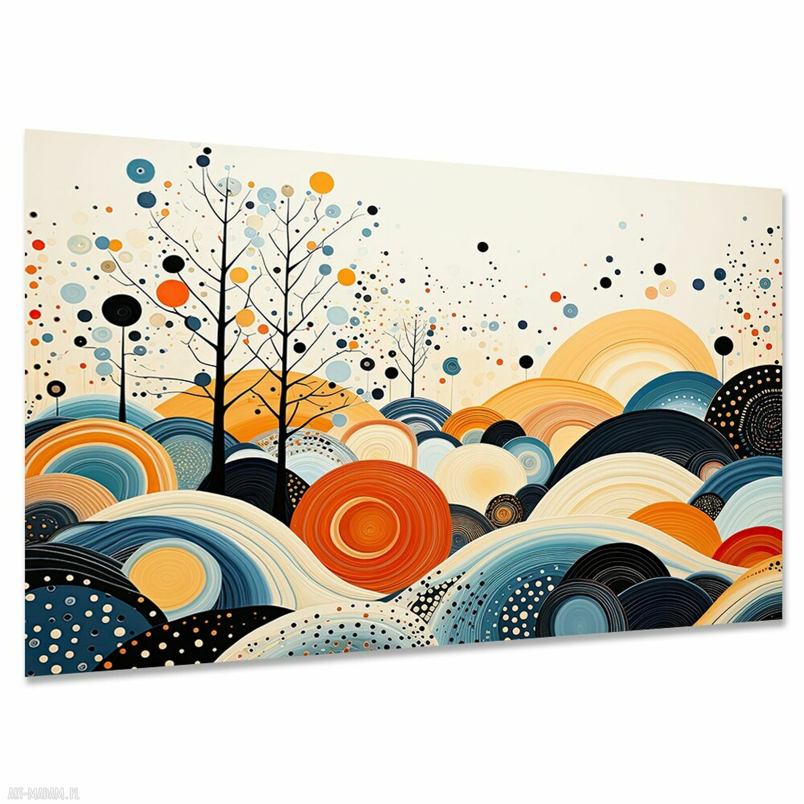 Obraz na płótnie Abstrakcja 68 - koła drzewa 120x80 cm, kolorowy