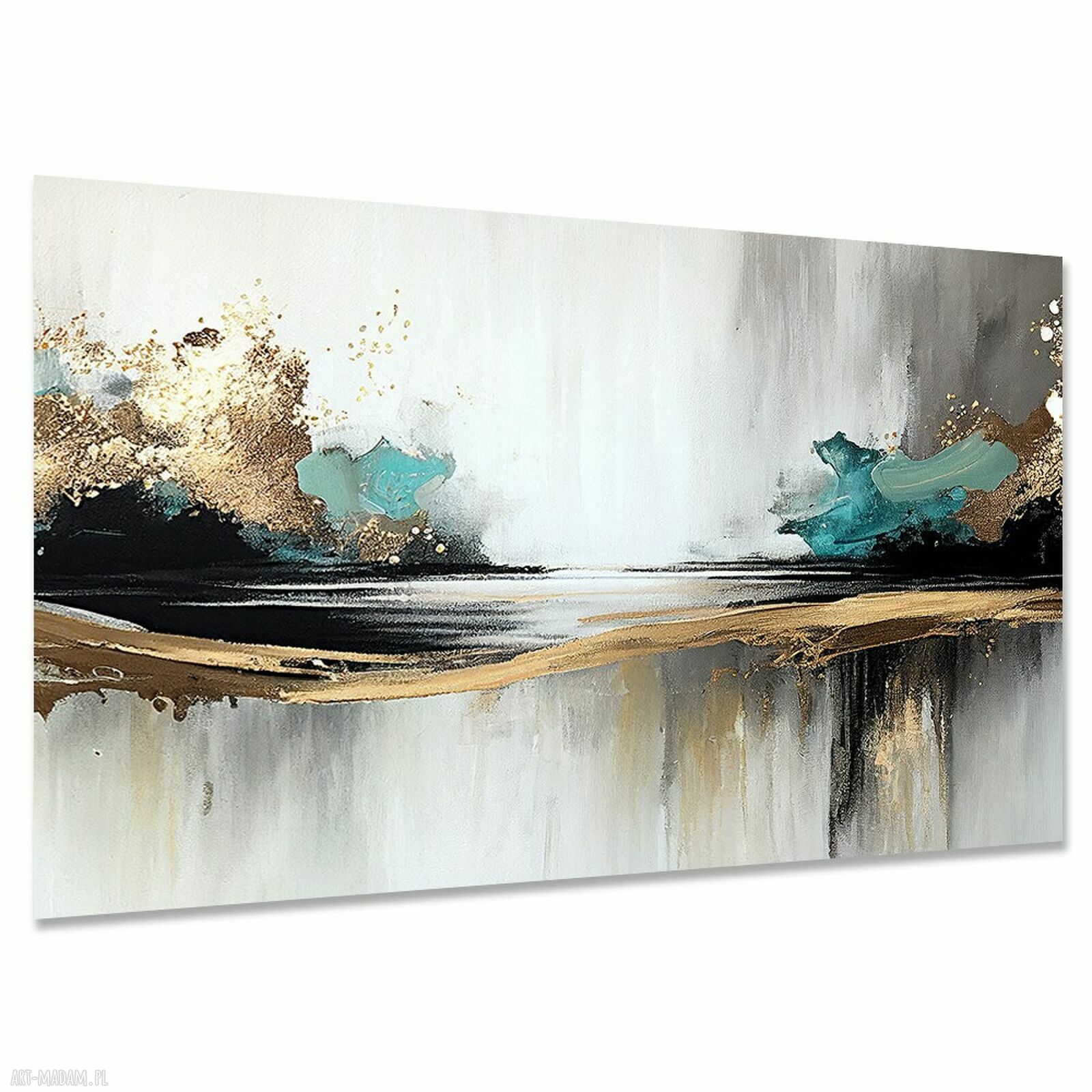 Nowoczesny obraz abstrakcyjny na płótnie 120x80 cm - turkus, złoto i czerń