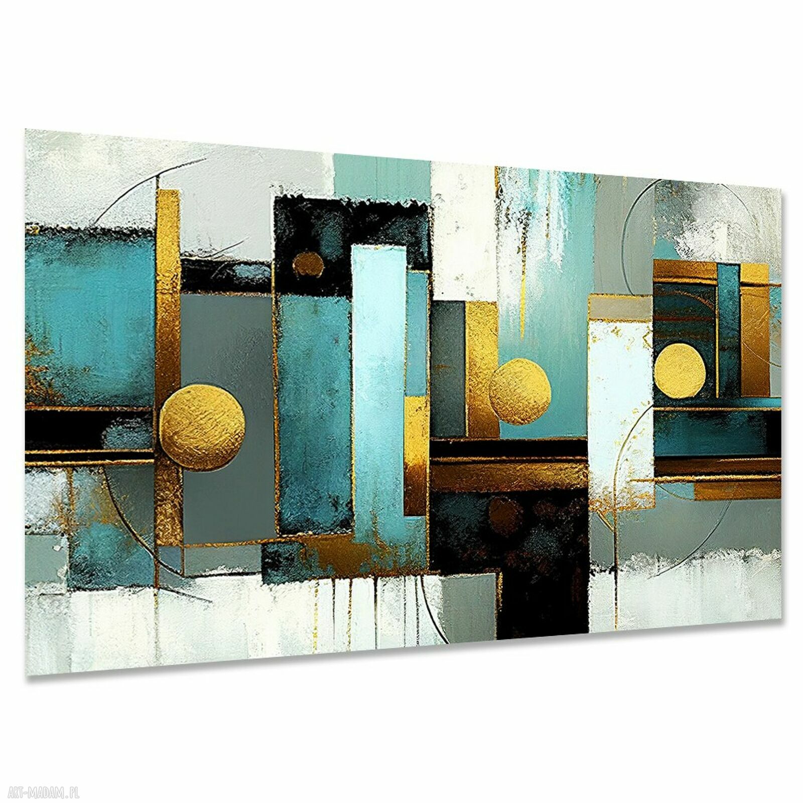 Geometryczny obraz abstrakcyjny na płótnie 120x80 cm - błękit i złoto
