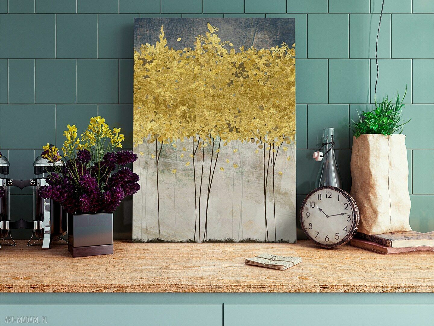 Złote drzewa na płótnie w pionie 50x70 cm (77103)