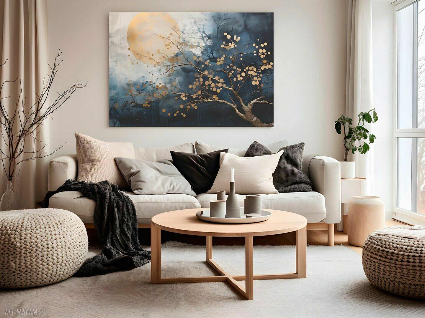 Abstrakcja Drzewo Księżyc - obraz na płótnie 120x80 cm do sypialni
