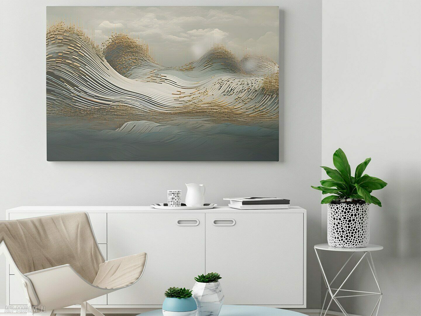 Obraz loftowy: abstrakcja fale i linie 120x80 cm na płótnie