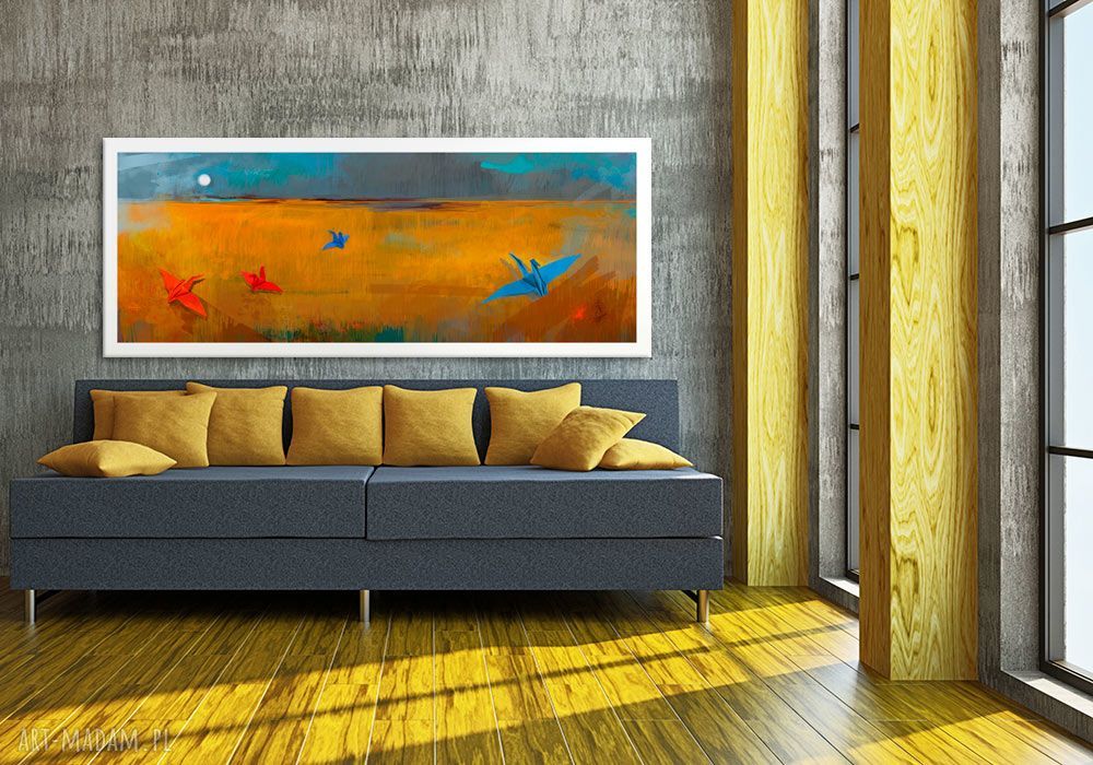 Obraz na płótnie 120x50 cm - Cztery z tysiąca 02106 (abstrakcja nowoczesna z ptakami)
