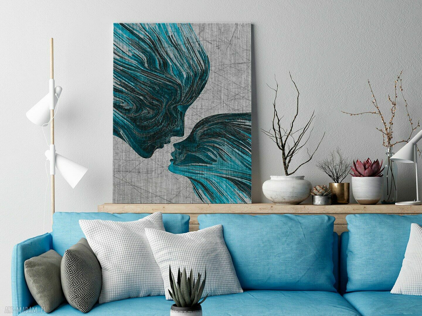 Obraz na płótnie Twarze Pocałunek Turkus 50x70 cm
