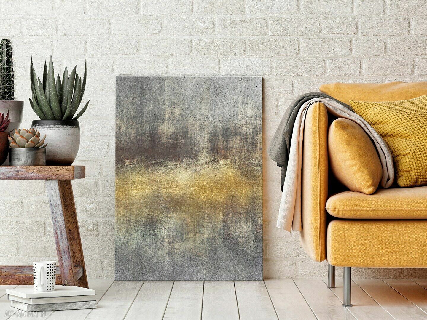 Abstrakcyjny obraz na płótnie w pionie 50x70 cm - żółto-szaro-złote akcenty