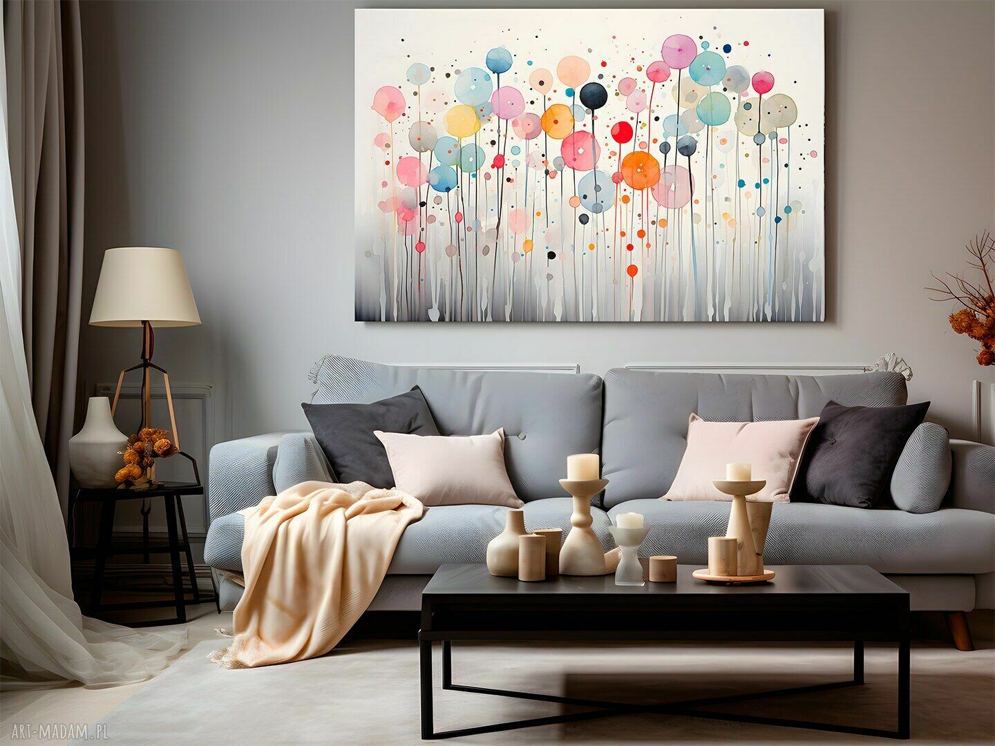 Abstrakcja kule, zacieki i kleksy na płótnie 120x80 cm 116801