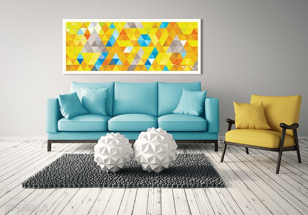 Żółty obraz na płótnie 147x60 cm - abstrakcja trójkątów 02107