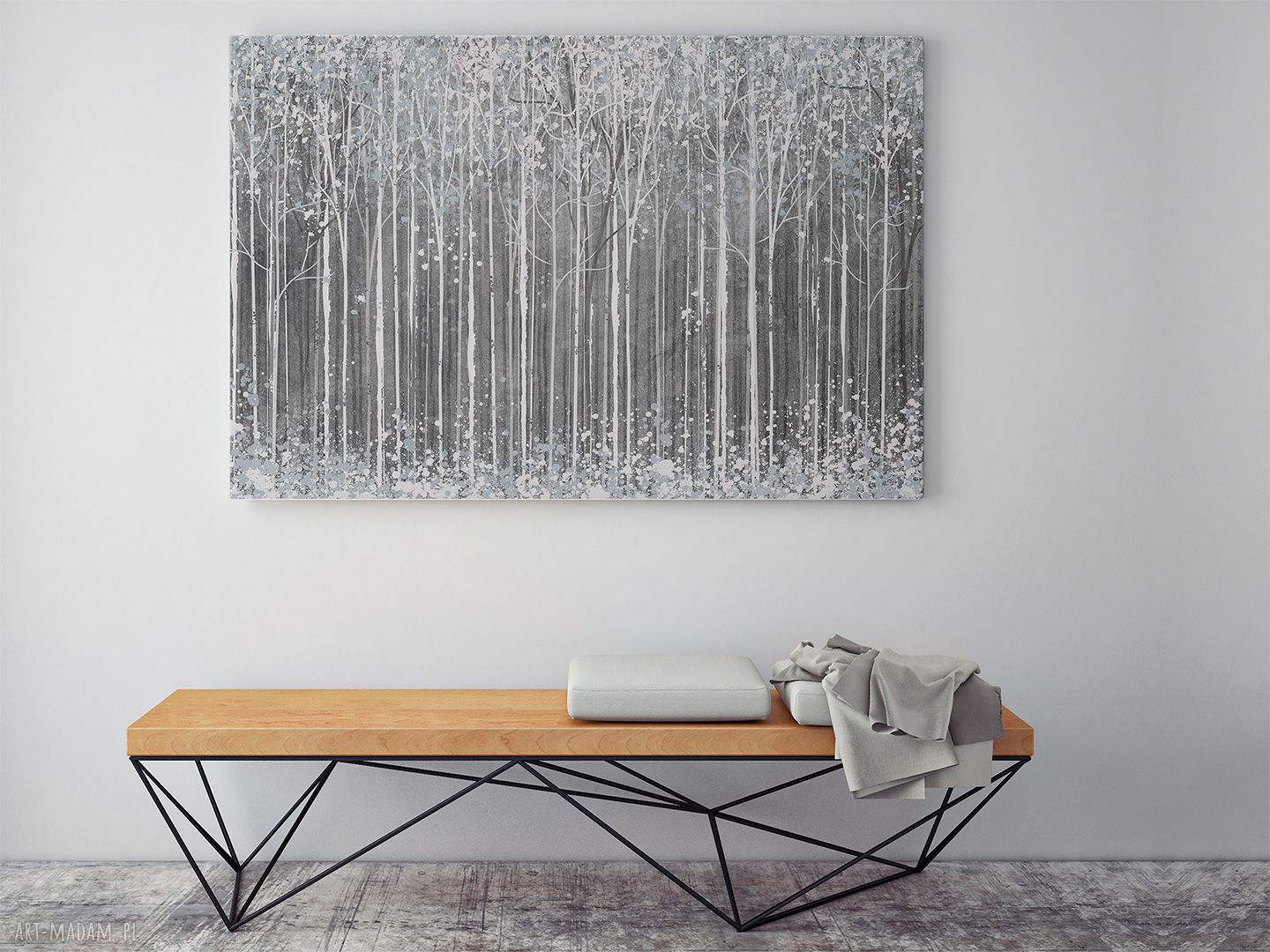 Szaro-biały zimowy obraz na płótnie - nowoczesna abstrakcja 120x80 cm