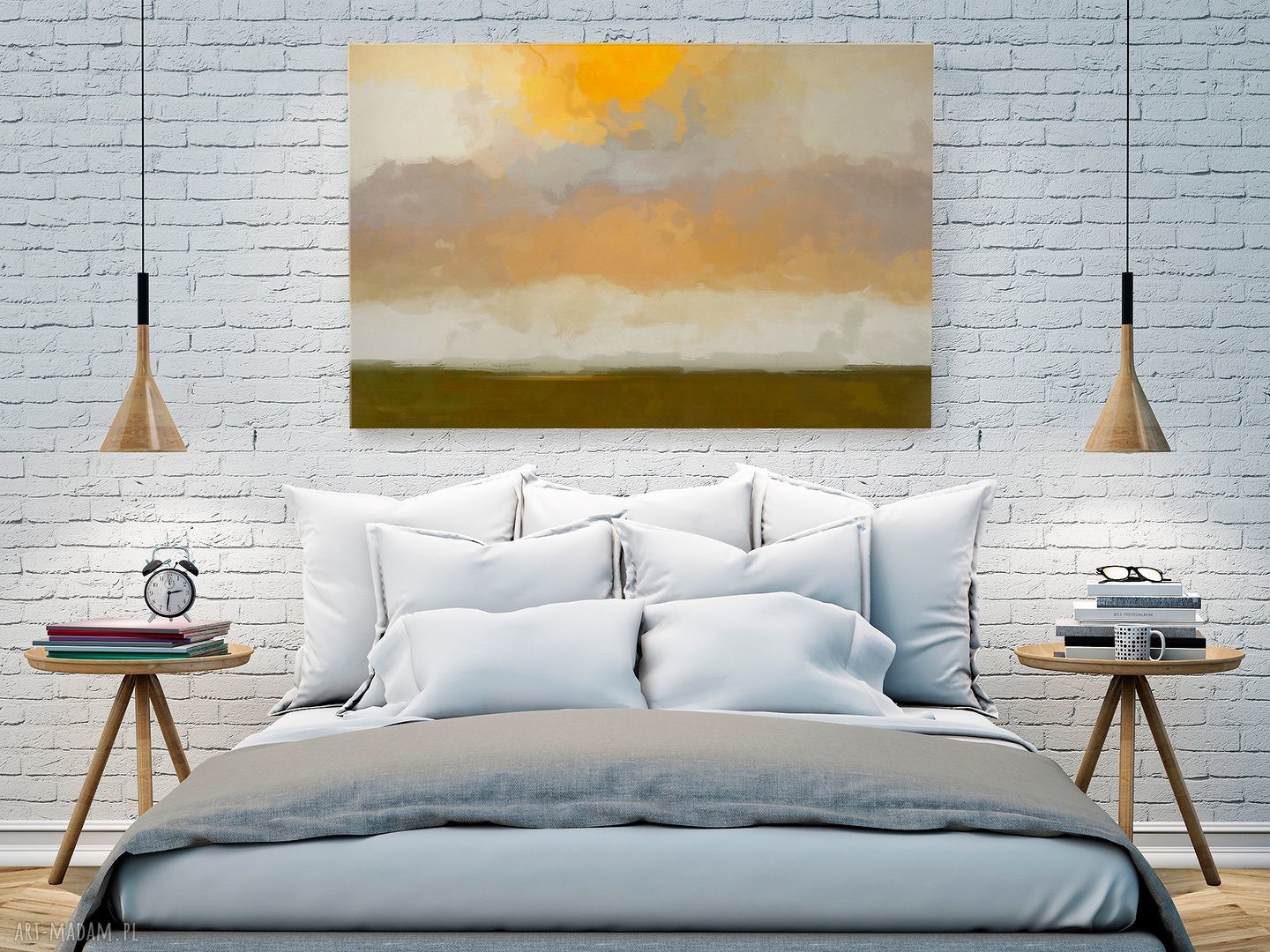 Obraz na płótnie - abstrakcja pejzaż, nowoczesna wieś i pole 120x80 cm