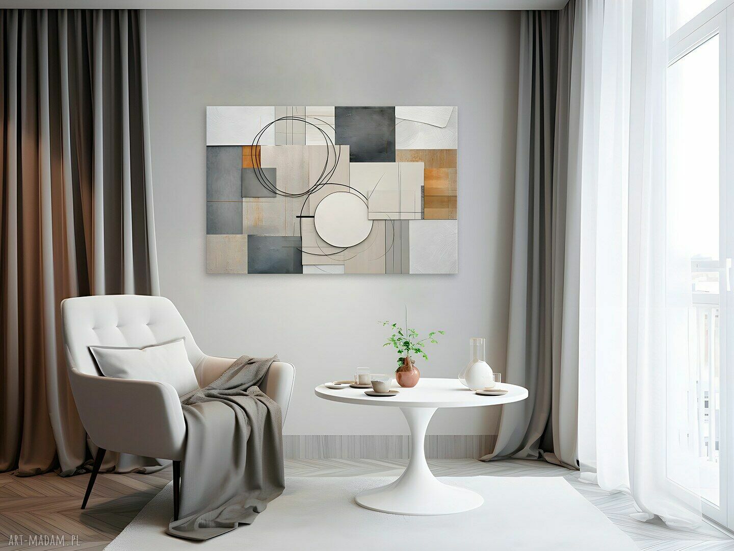 Nowoczesny obraz na płótnie z szarymi kołami geometrycznymi 120x80 cm