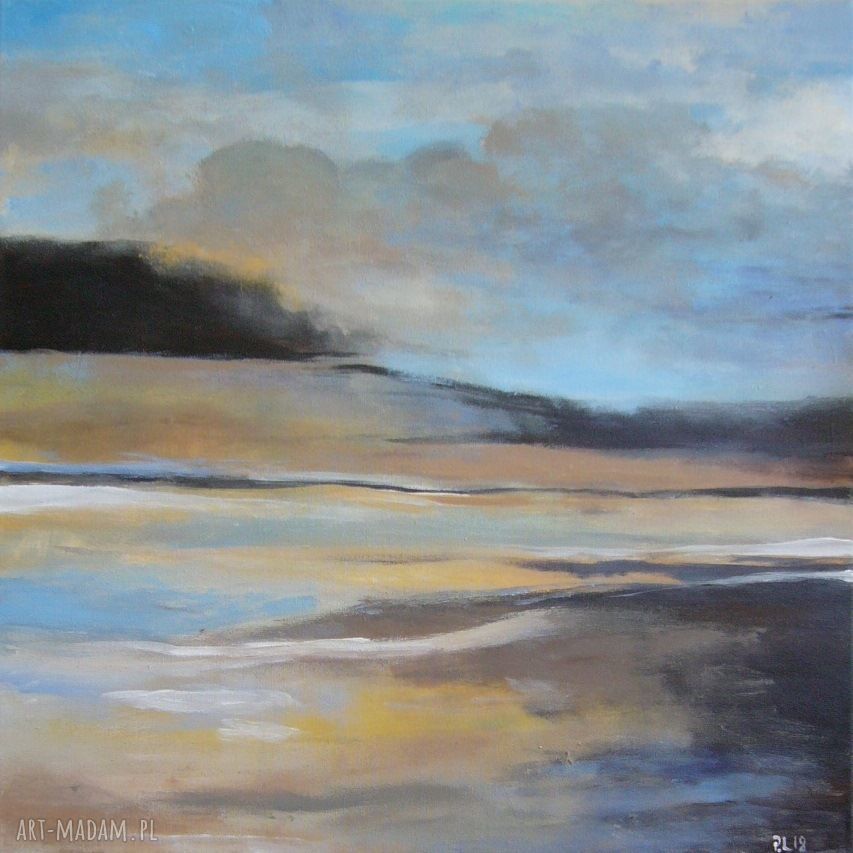 Abstrakcja II - obraz akrylowy na płótnie 40x40 cm w odcieniach niebieskiego i brązów