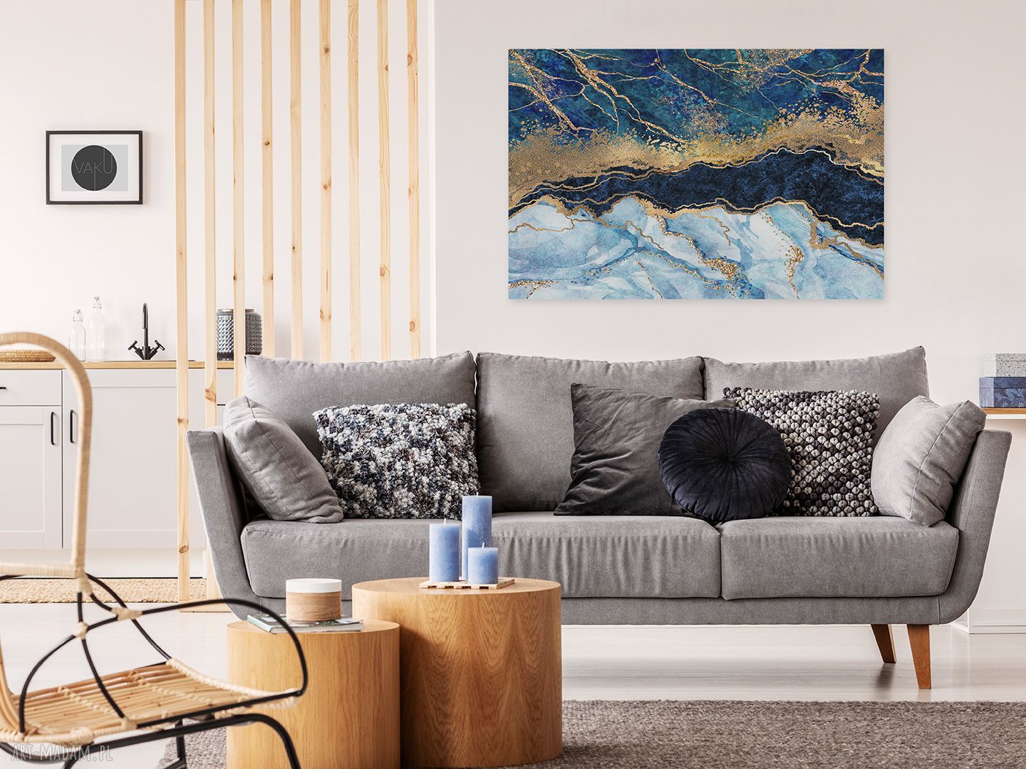 Obraz na płótnie Marmur Złoto Błękit Granat 120x80 cm (Vaku dsgn)