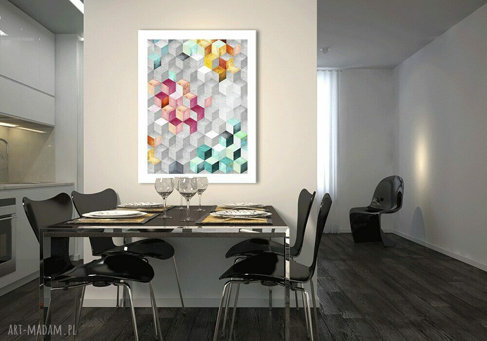 Abstrakcyjny obraz na płótnie 60x80 cm - geometryczne sześciany, gotowy do powieszenia
