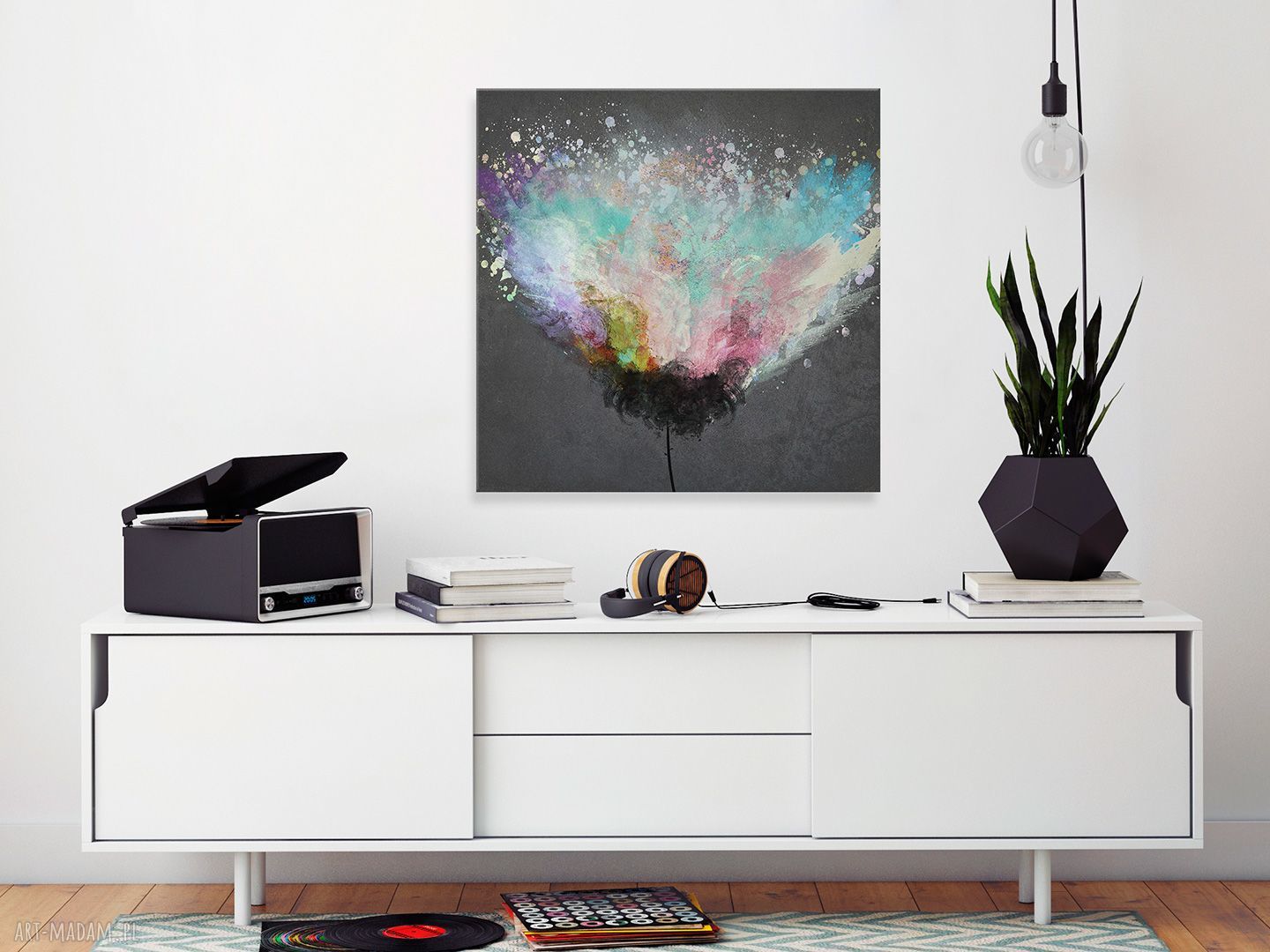 Artystyczne drzewo w kwadracie 80x80 cm - obraz na płótnie do nowoczesnego wnętrza