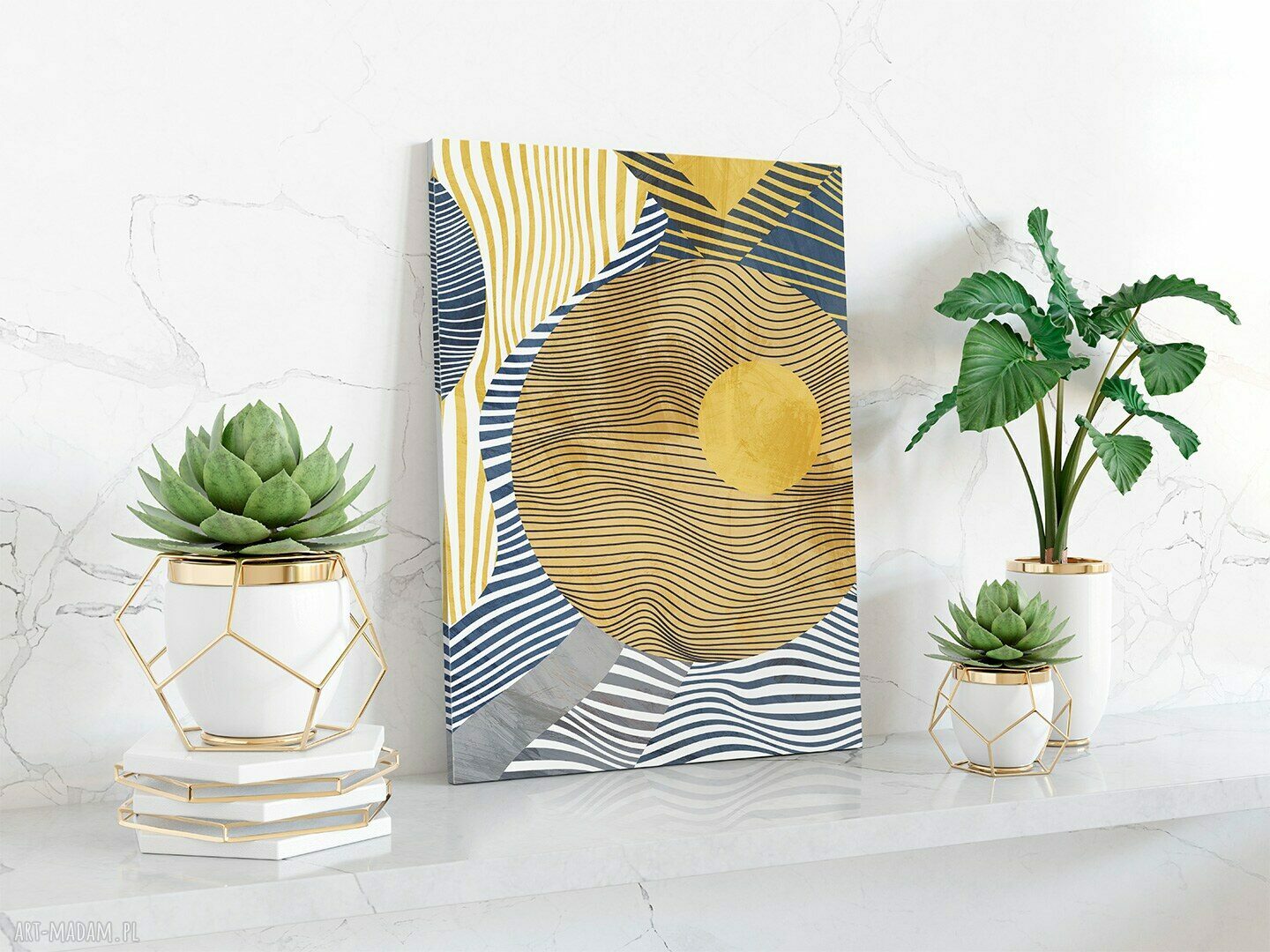 Obraz na płótnie Koła Linie Abstrakcja Złoto - 50x70 cm w pionie