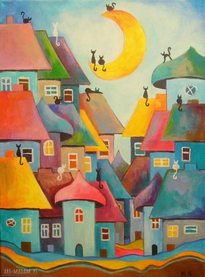 Obraz na płótnie Bajkowe miasteczko kotów 40x30 cm (akryl)