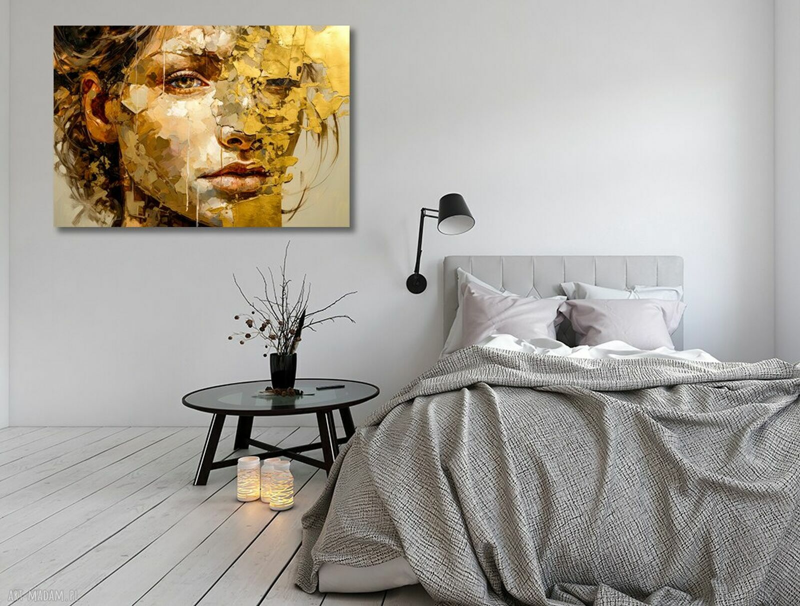 Obraz na płótnie - abstrakcyjny portret kobiety w odcieniach złota 120x80 cm