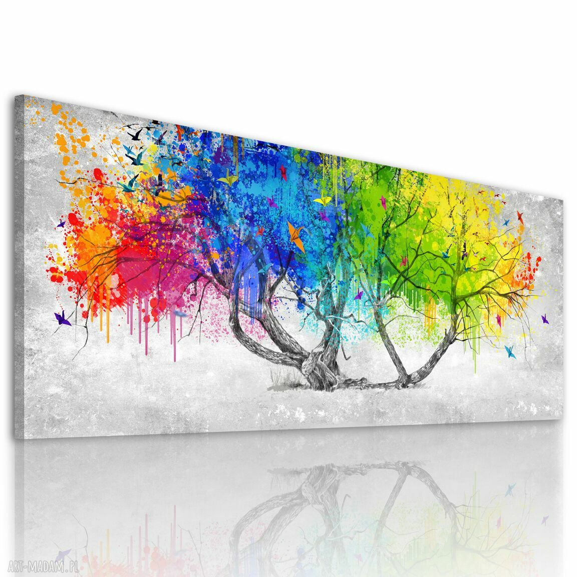 Abstrakcyjne drzewo z kolorowymi plamami - obraz na płótnie 147x60 cm