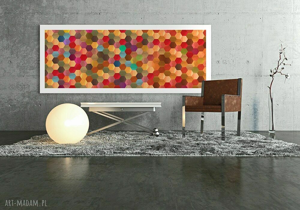 Abstrakcja ośmiokąty na płótnie 147x60 cm - gotowy do zawieszenia