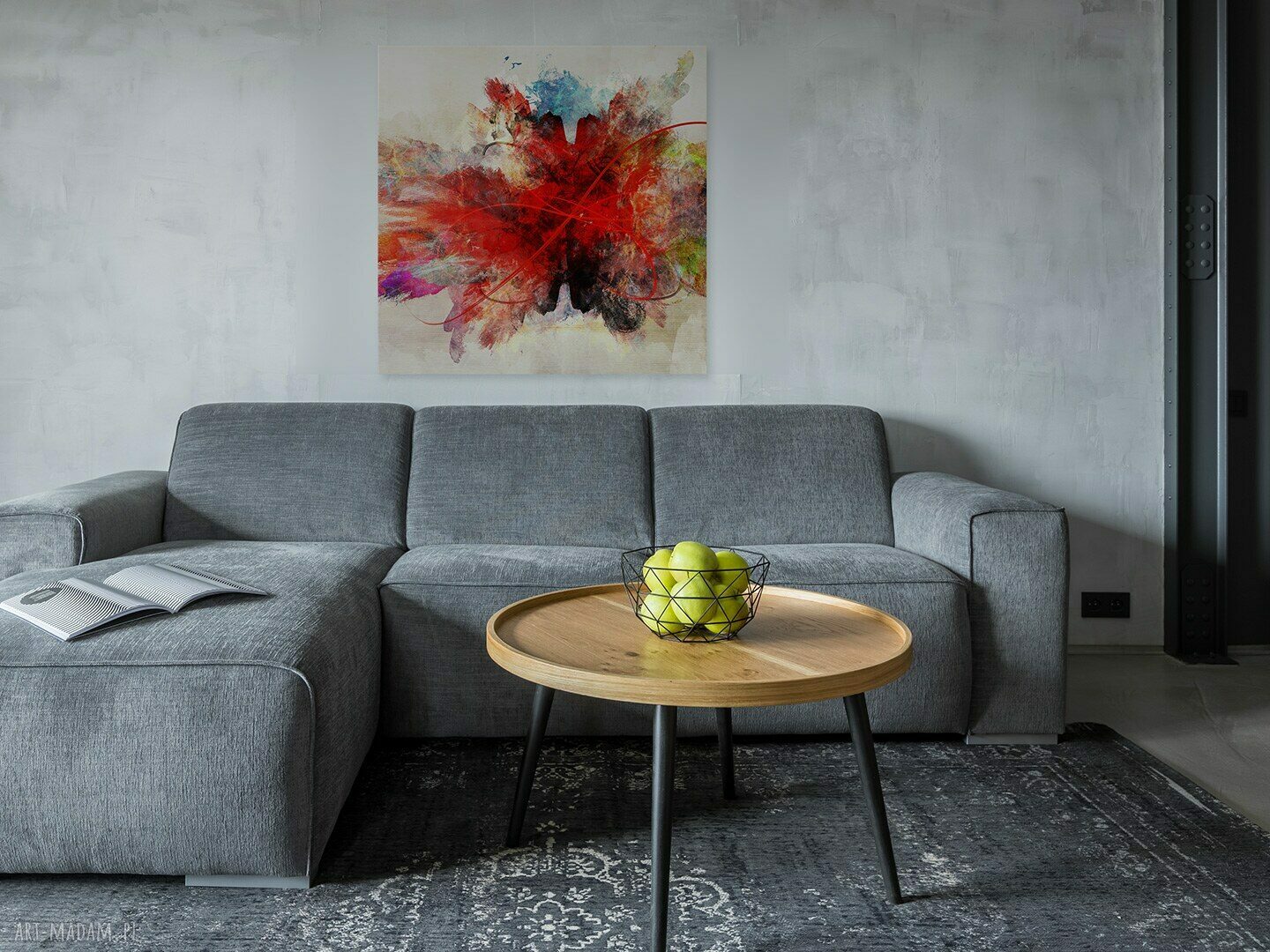 Obraz na płótnie - ABSTRAKCJA CZERWONY - W KWADRACIE - 80x80 cm (74802)