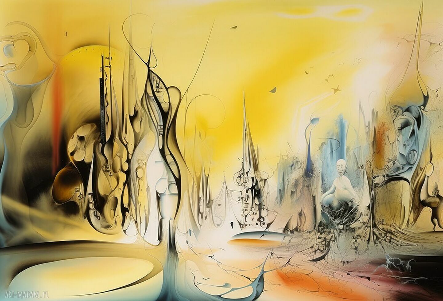 Abstrakcja 66 z Buddą - obraz na płótnie 120x80 cm w słonecznych kolorach