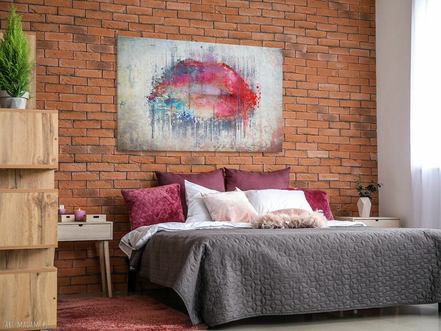 Obraz na płótnie - Abstrakcja Usta 120x80 cm, nowoczesny kolorowy loft