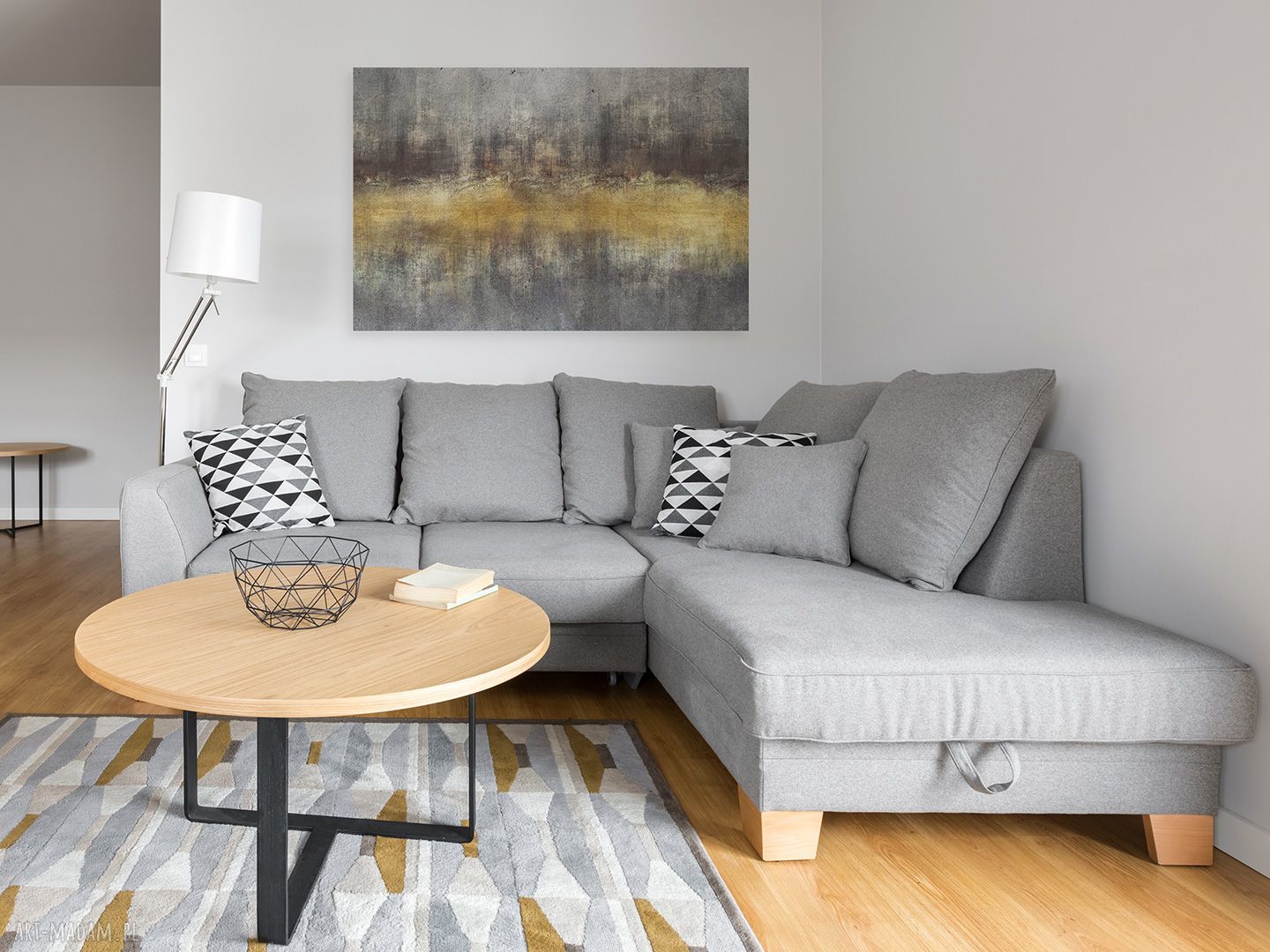 Abstrakcyjny obraz na płótnie 120x80 cm (95601) - żółte, szare i złote akcenty