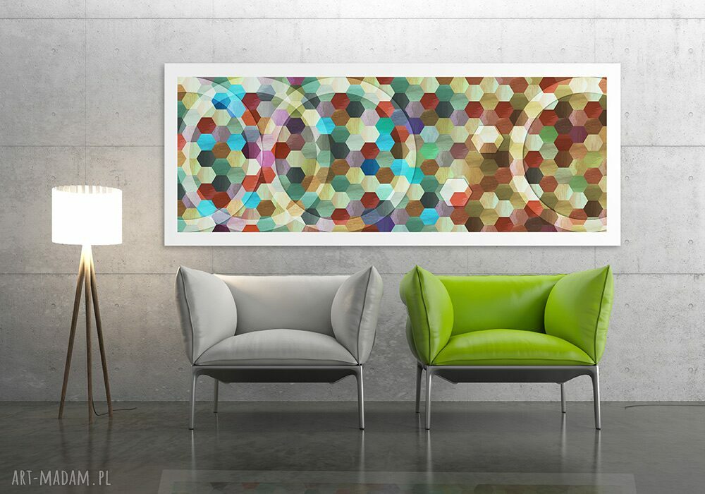 Abstrakcja ośmiokąty - obraz na płótnie 147x60 cm, gotowy do zawieszenia