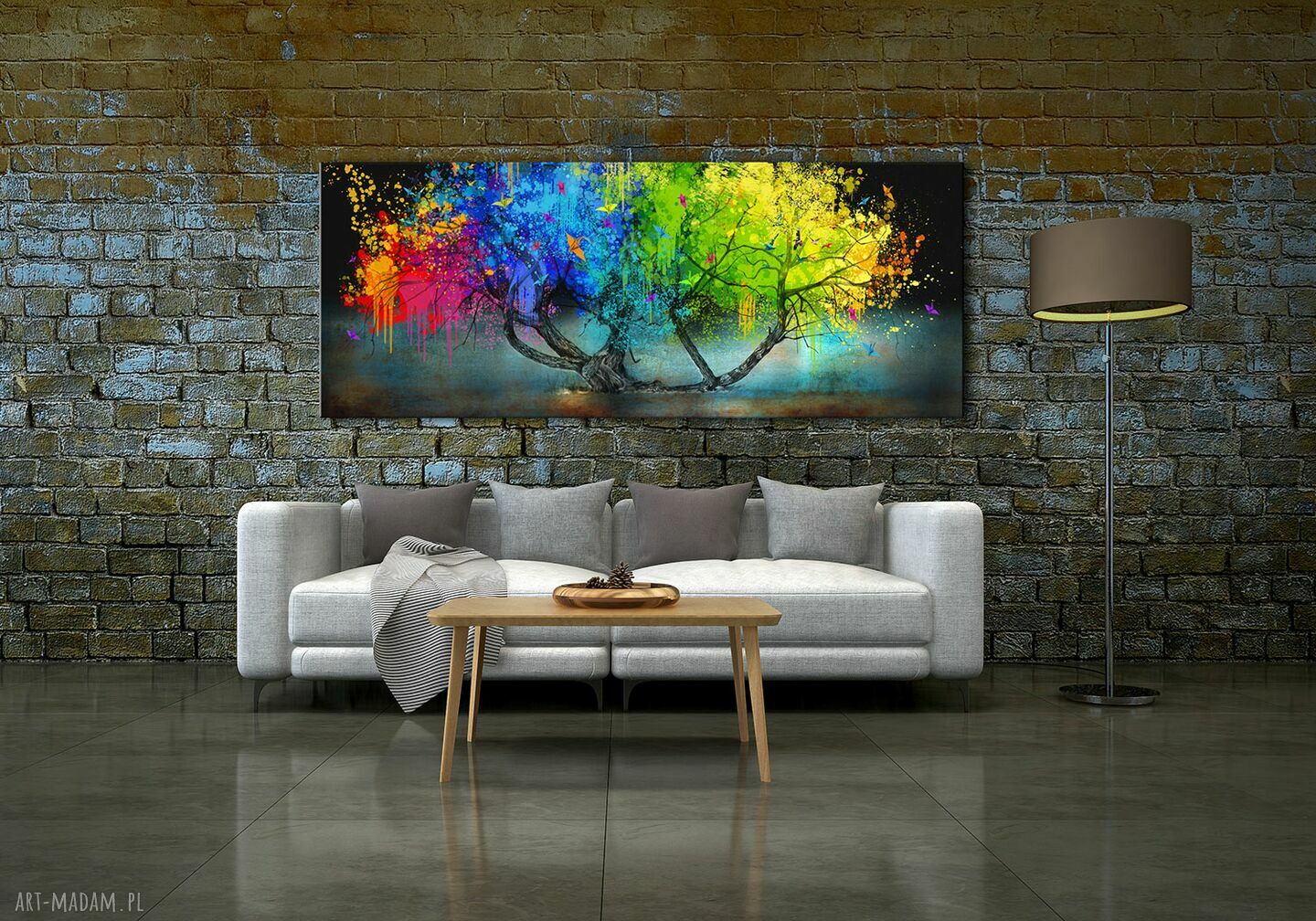 Abstrakcyjne drzewo w żywych kolorach na płótnie 147x60 cm