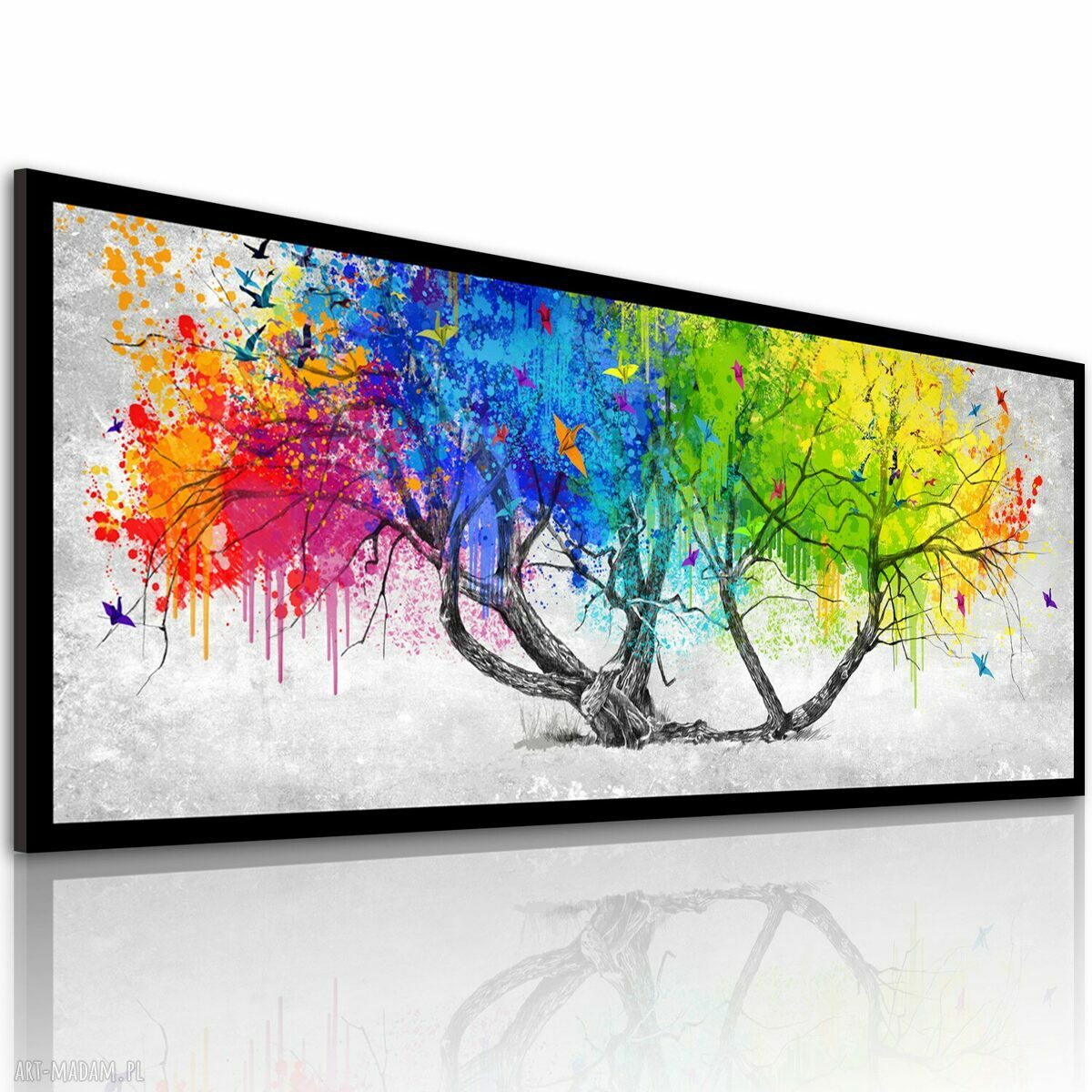 Abstrakcyjne drzewo - kolorowe plamy 147x60 cm na płótnie (gotowe do zawieszenia)