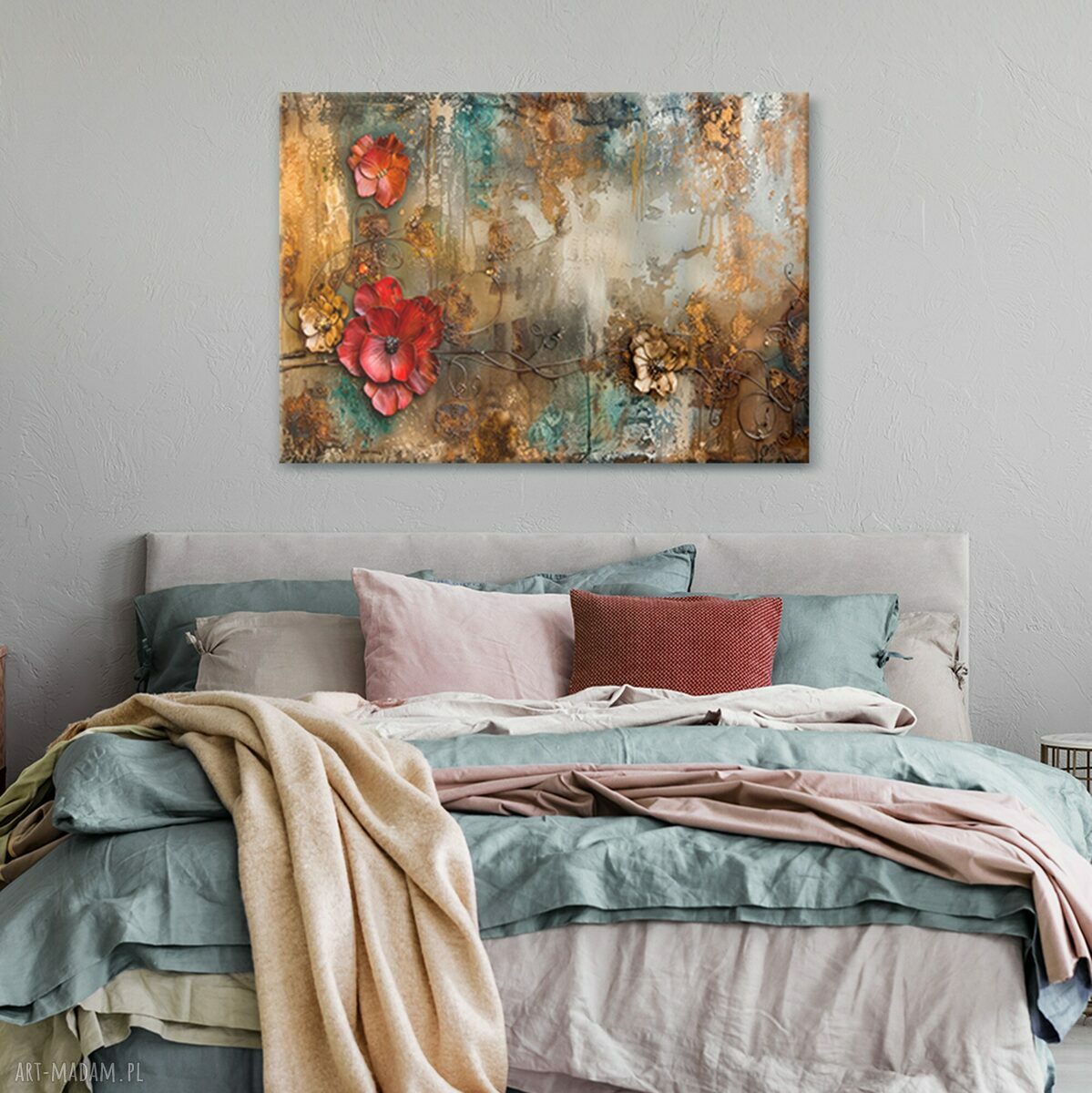 Kwiaty shabby chic na płótnie 100x70 cm - gotowy do zawieszenia